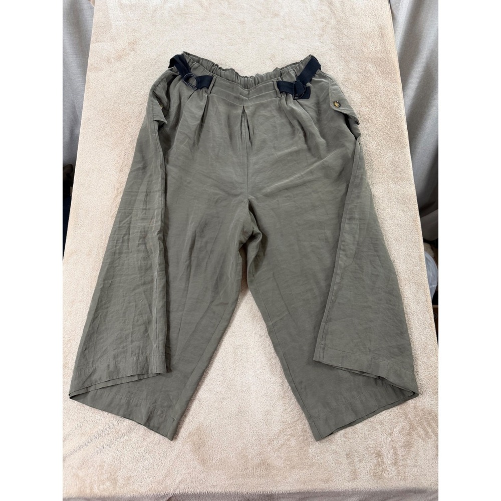 Anthropologie Wide Leg‎ Cropped Cargo Pants Women's L Elastic Waist Green EUC